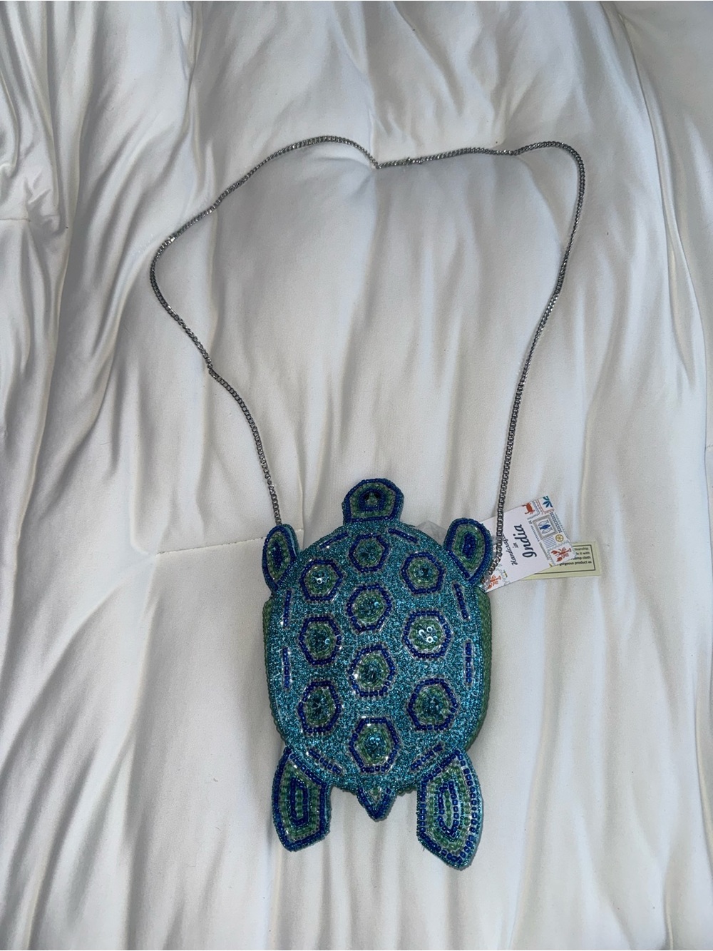 Blue Sea Turtle Beaded Shoulder Bag/Crossbody Bag Handmade in India New with Tag - Picture 1 of 15